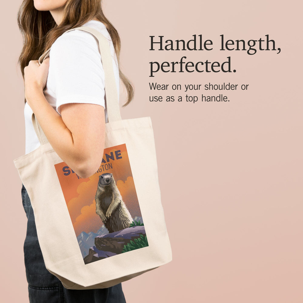 Spokane, Washington, Marmot, Lithograph, Tote Bag Totes Lantern Press 