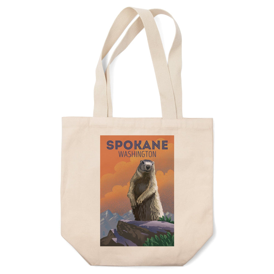 Spokane, Washington, Marmot, Lithograph, Tote Bag Totes Lantern Press 
