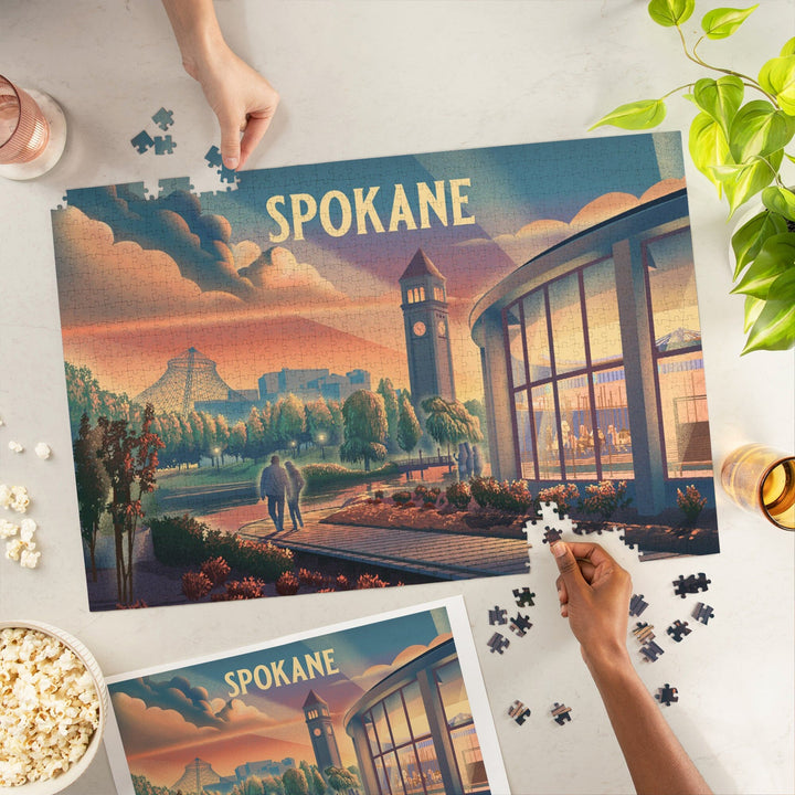 Spokane, Washington, Riverfront Park, Lithograph, Jigsaw Puzzle Puzzle Lantern Press 