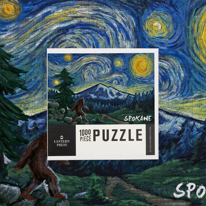 Spokane, Washington, Starry Night, Bigfoot, Jigsaw Puzzle Puzzle Lantern Press 