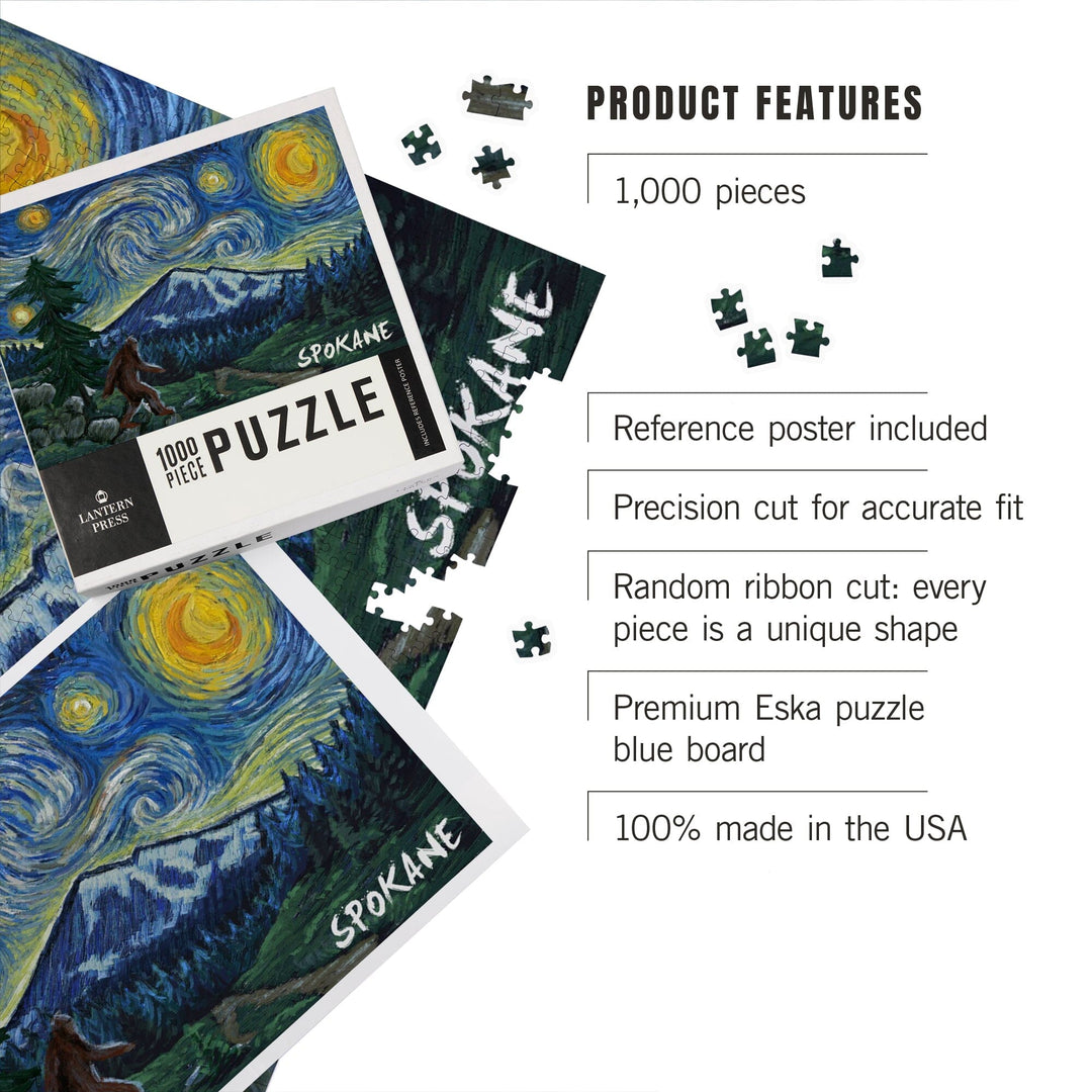 Spokane, Washington, Starry Night, Bigfoot, Jigsaw Puzzle Puzzle Lantern Press 