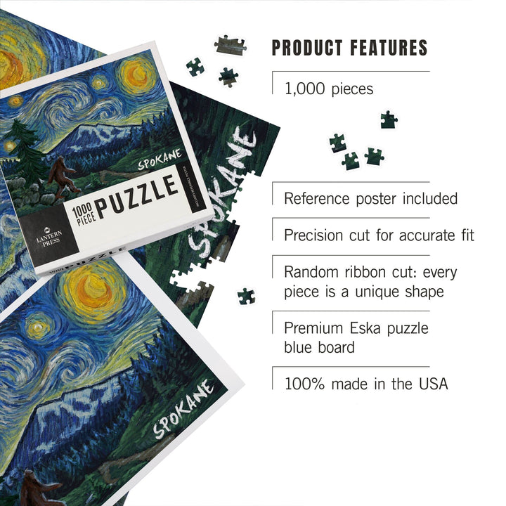 Spokane, Washington, Starry Night, Bigfoot, Jigsaw Puzzle Puzzle Lantern Press 