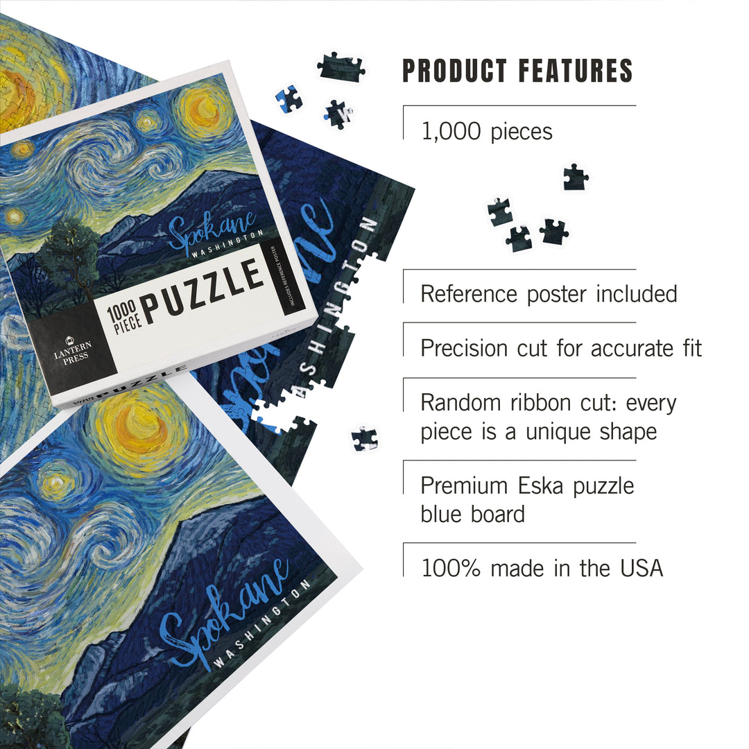 Spokane, Washington, Starry Night, Jigsaw Puzzle Puzzle Lantern Press 