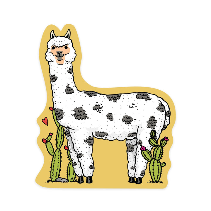 Spotted Alpaca and Heart, Vector Doodle, Contour, Artwork, Vinyl Sticker Sticker Lantern Press 