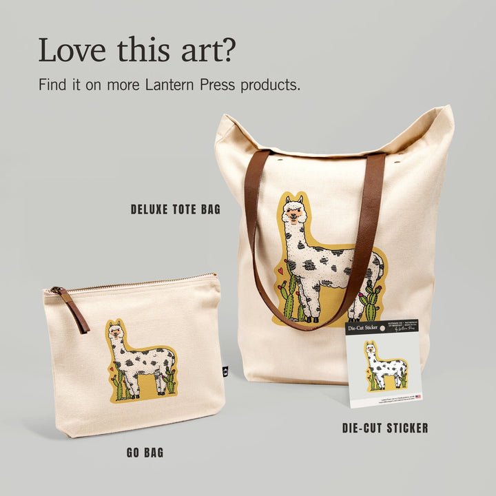 Spotted Alpaca and Heart, Vector Doodle, Contour, Artwork, Vinyl Sticker Sticker Lantern Press 