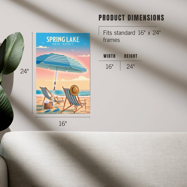 Spring Lake, New Jersey, Lithograph, Beach Chair and Umbrella, Art & Giclee Prints Art Lantern Press 