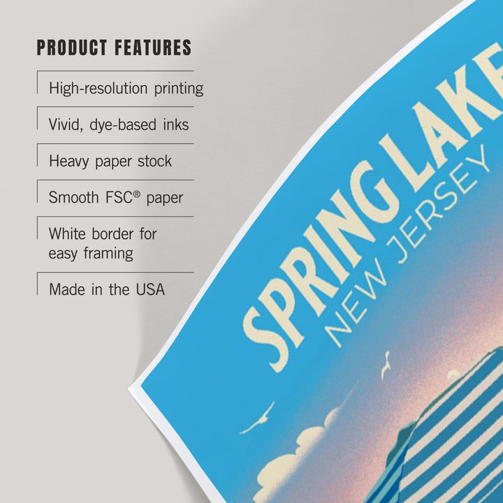 Spring Lake, New Jersey, Lithograph, Beach Chair and Umbrella, Art & Giclee Prints Art Lantern Press 