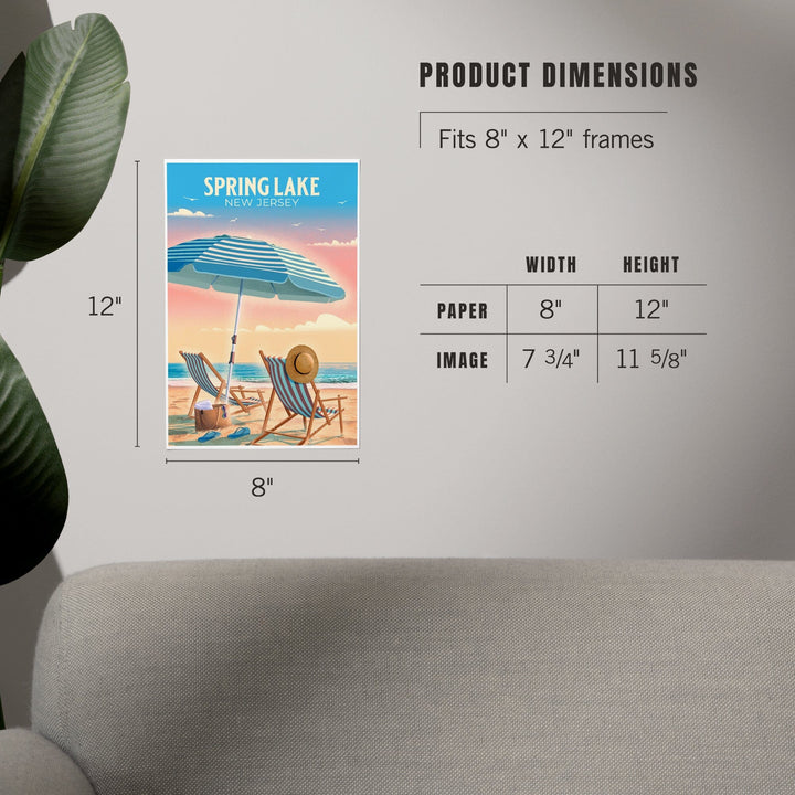 Spring Lake, New Jersey, Lithograph, Beach Chair and Umbrella, Art & Giclee Prints Art Lantern Press 