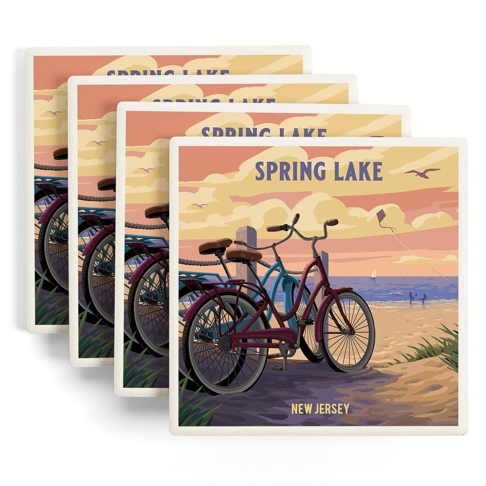 Spring Lake, New Jersey, Painterly, The Beach Is Calling, Beach Bikes, Coasters Coasters Lantern Press 