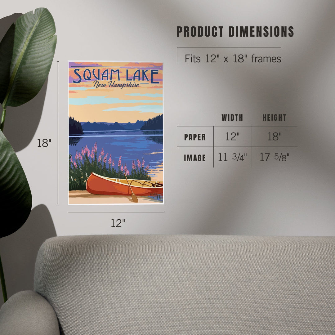 Squam Lake, New Hampshire, Canoe and Lake, Art & Giclee Prints Art Lantern Press 