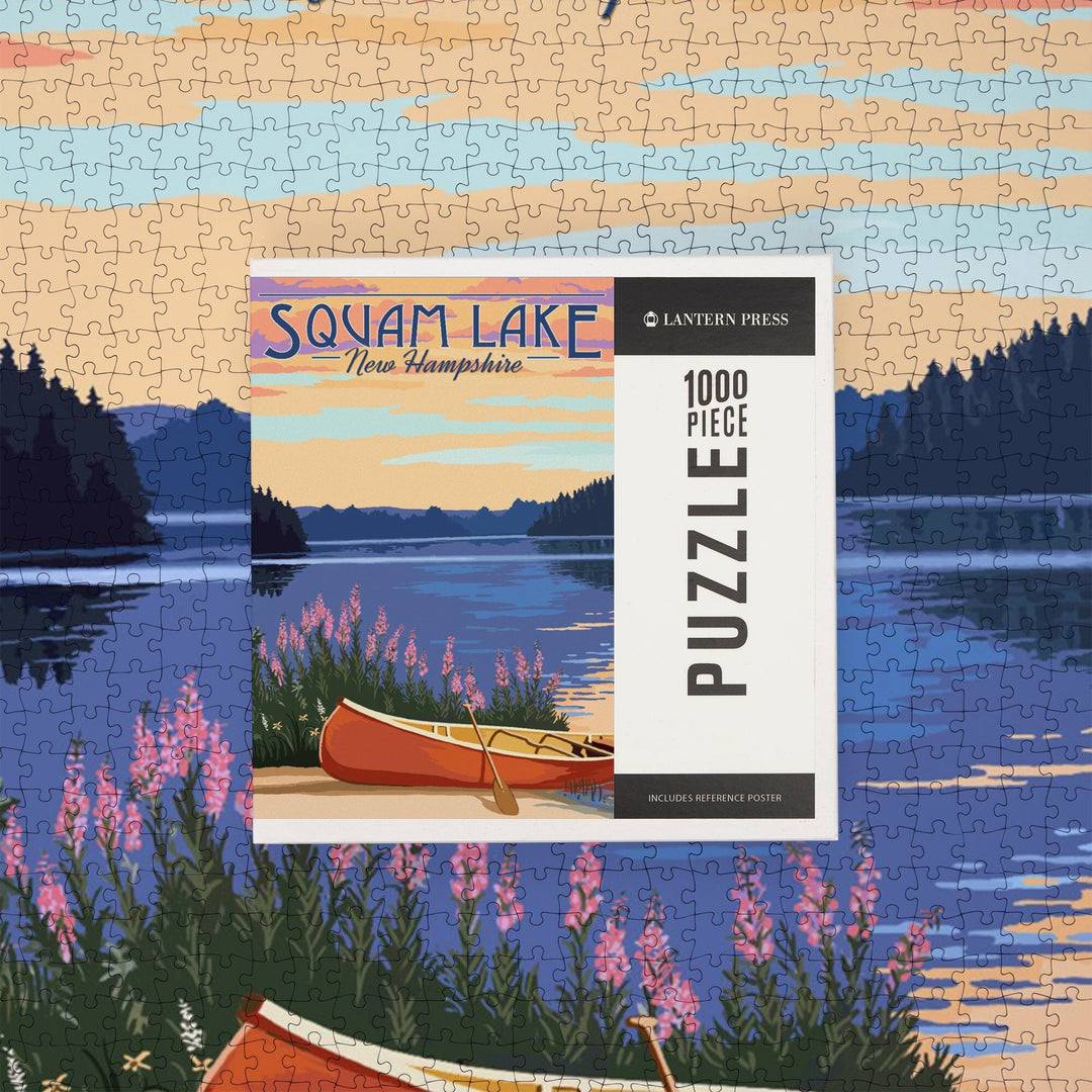 Squam Lake, New Hampshire, Canoe and Lake, Jigsaw Puzzle Puzzle Lantern Press 