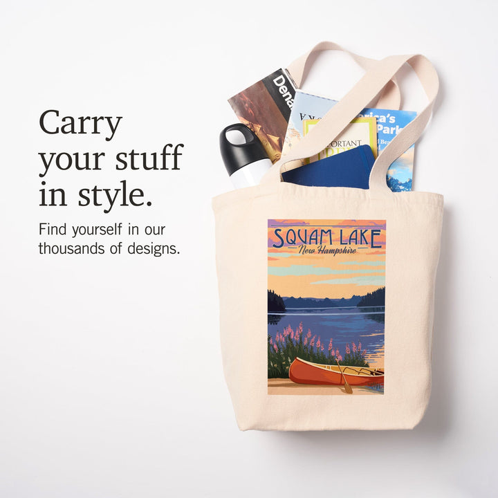 Squam Lake, New Hampshire, Canoe and Lake, Tote Bag Totes Lantern Press 
