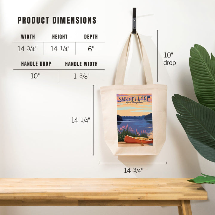 Squam Lake, New Hampshire, Canoe & Lake, Lantern Press Artwork, Tote Bag Totes Lantern Press 