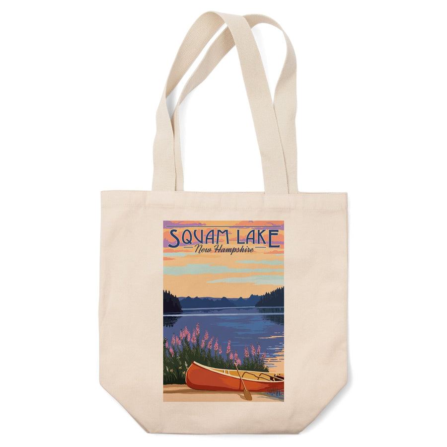 Squam Lake, New Hampshire, Canoe & Lake, Lantern Press Artwork, Tote Bag Totes Lantern Press 