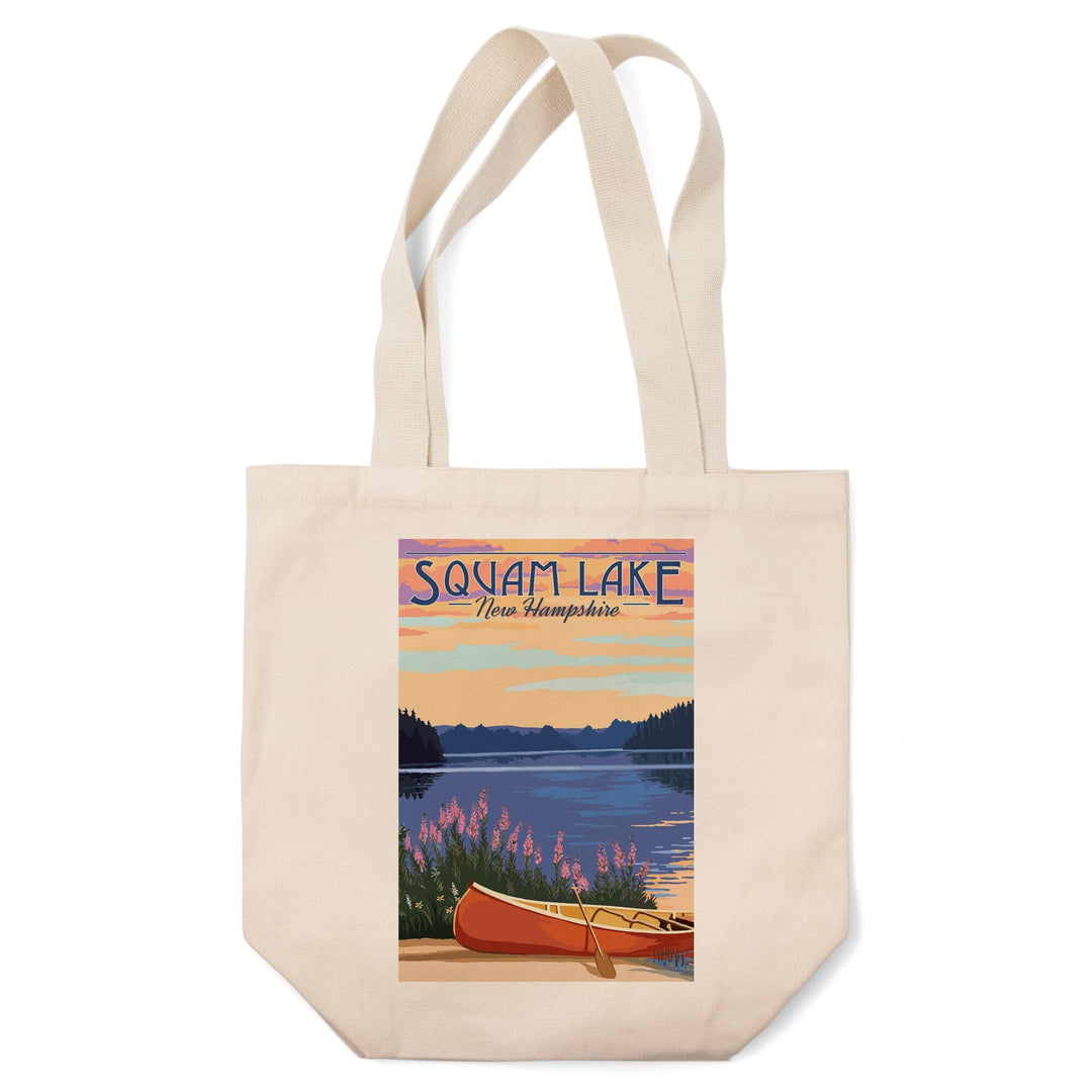 Squam Lake, New Hampshire, Canoe & Lake, Lantern Press Artwork, Tote Bag Totes Lantern Press 