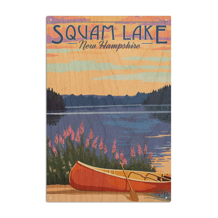 Squam Lake, New Hampshire, Canoe & Lake, Lantern Press Artwork, Wood Signs and Postcards Wood Lantern Press 10 x 15 Wood Sign 