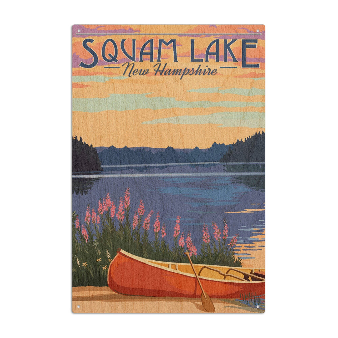 Squam Lake, New Hampshire, Canoe & Lake, Lantern Press Artwork, Wood Signs and Postcards Wood Lantern Press 6x9 Wood Sign 
