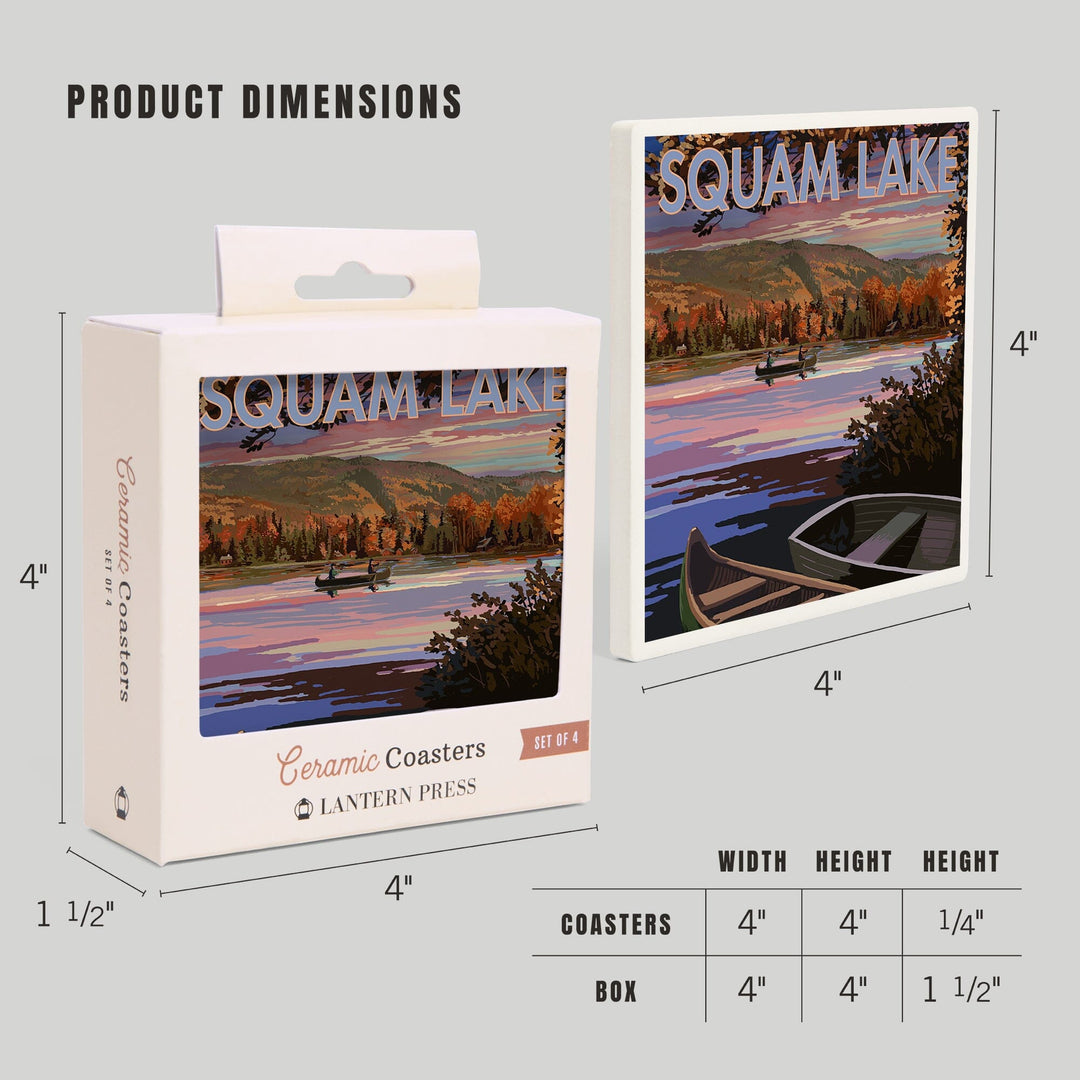 Squam Lake, New Hampshire, Lake at Dusk, Lantern Press Artwork, Coaster Set Coasters Lantern Press 