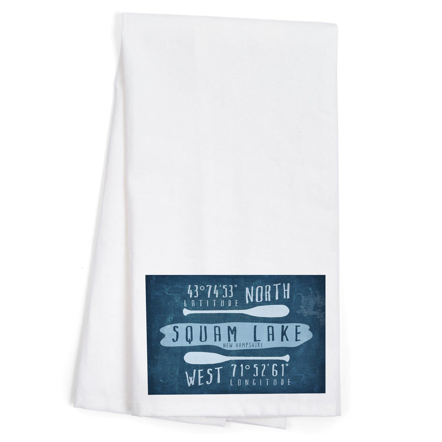 Squam Lake, New Hampshire, Lake Essentials, Latitude and Longitude, Organic Cotton Kitchen Tea Towels Kitchen Lantern Press 