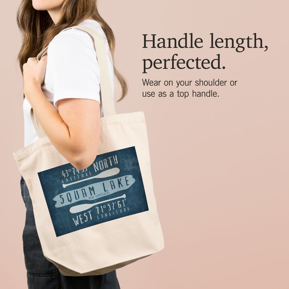 Squam Lake, New Hampshire, Lake Essentials, Latitude and Longitude, Tote Bag Totes Lantern Press 