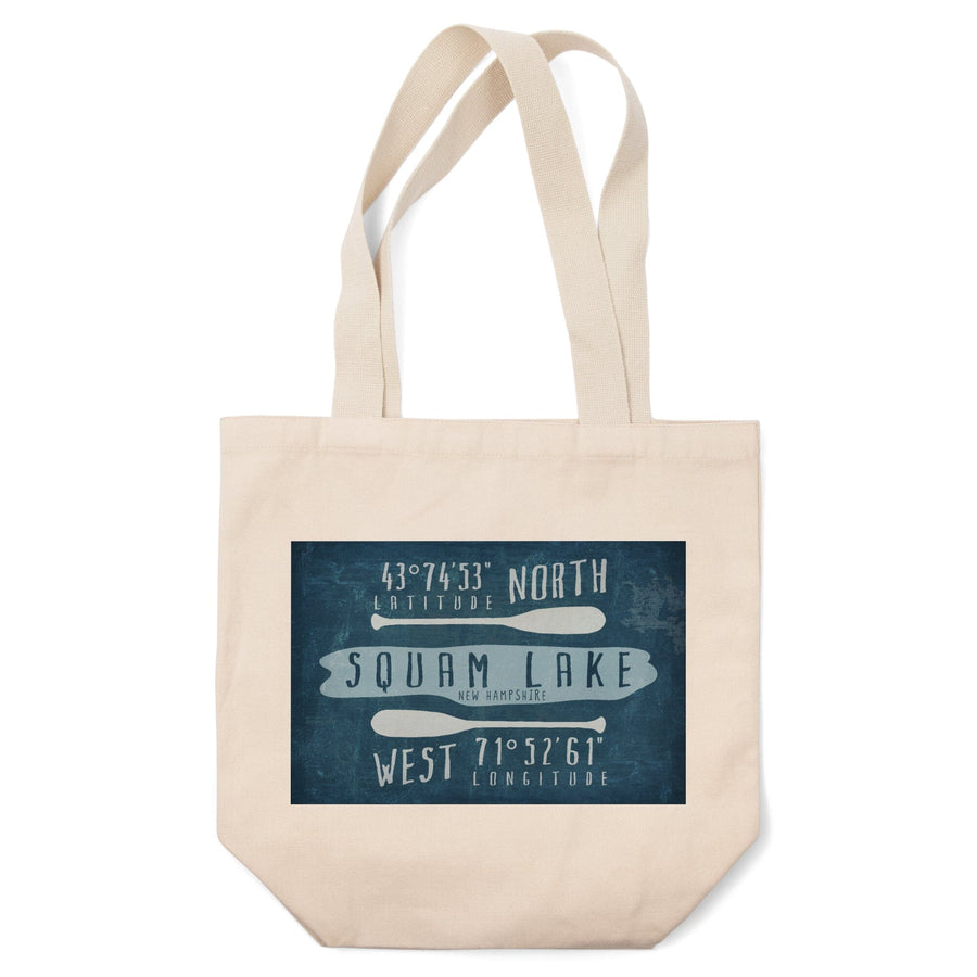 Squam Lake, New Hampshire, Lake Essentials, Latitude and Longitude, Tote Bag Totes Lantern Press 
