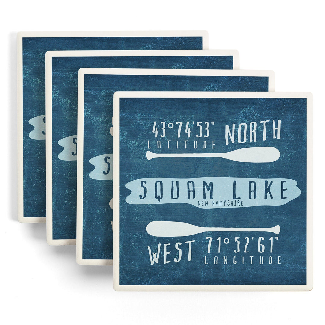 Squam Lake, New Hampshire, Lake Essentials, Latitude & Longitude, Lantern Press Artwork, Coaster Set Coasters Lantern Press 