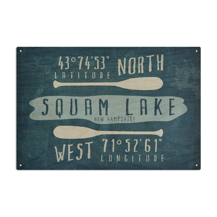 Squam Lake, New Hampshire, Lake Essentials, Latitude & Longitude, Lantern Press Artwork, Wood Signs and Postcards Wood Lantern Press 10 x 15 Wood Sign 