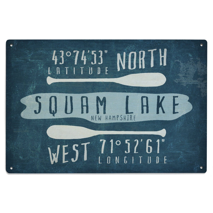 Squam Lake, New Hampshire, Lake Essentials, Latitude & Longitude, Lantern Press Artwork, Wood Signs and Postcards Wood Lantern Press 