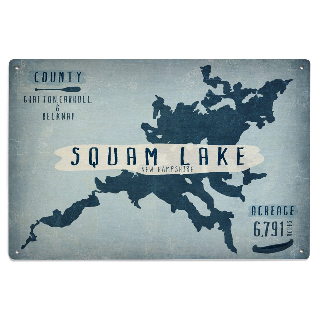 Squam Lake, New Hampshire, Lake Essentials, Shape, Acreage & County, Lantern Press Artwork, Wood Signs and Postcards Wood Lantern Press 