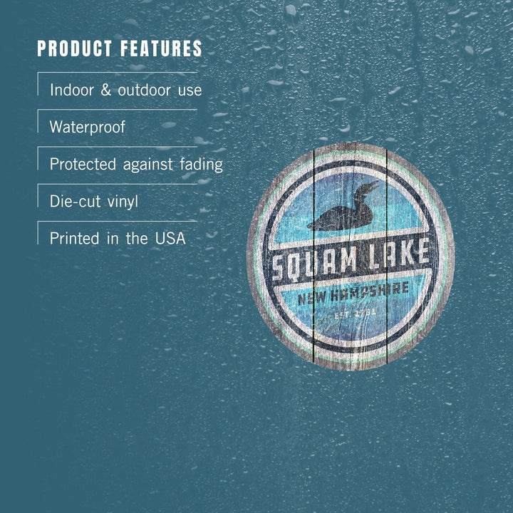 Squam Lake, New Hampshire, Loon Badge, Rustic, Contour, Vinyl Sticker Sticker Lantern Press 