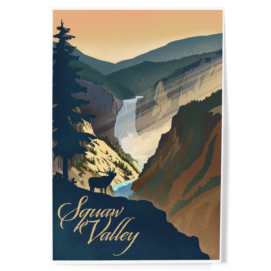 Squaw Valley, California, Elk and Falls, Lithograph, Art & Giclee Prints Art Lantern Press 