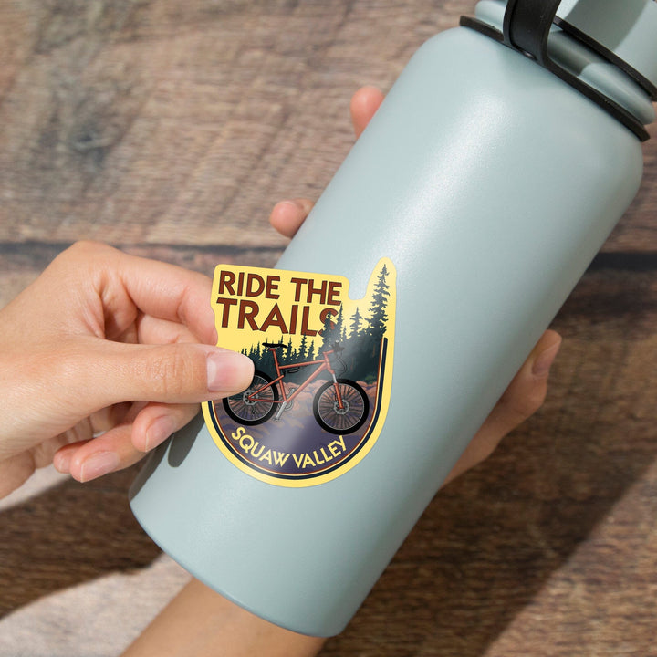 Squaw Valley, California, Ride the Trails, Mountain Bike Scene, Contour, Vinyl Sticker Sticker Lantern Press 