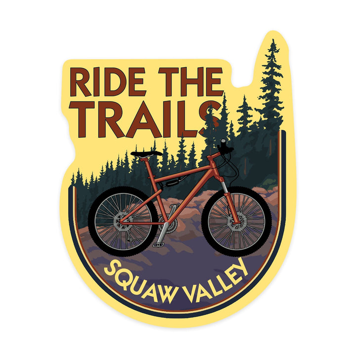 Squaw Valley, California, Ride the Trails, Mountain Bike Scene, Contour, Vinyl Sticker Sticker Lantern Press 