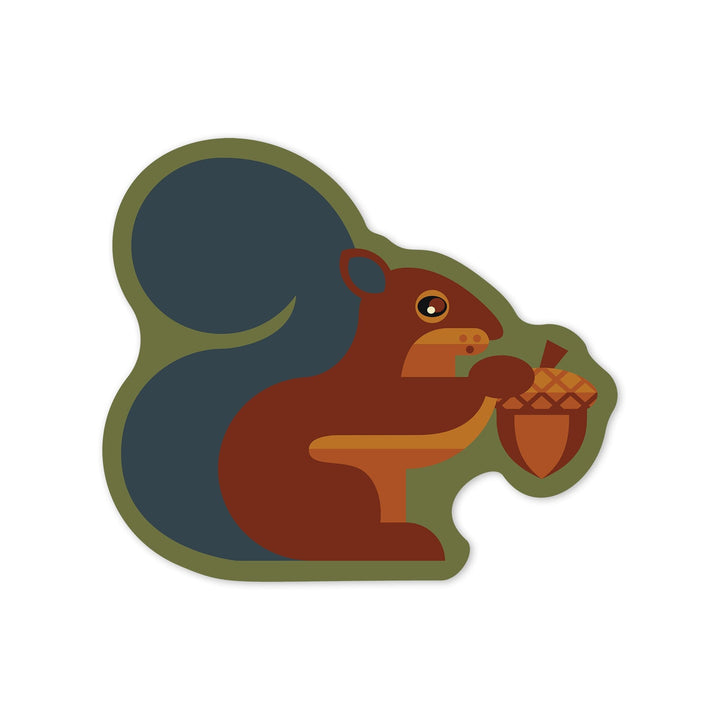 Squirrel with Acorn, Geometric, Contour, Vinyl Sticker Sticker Lantern Press 