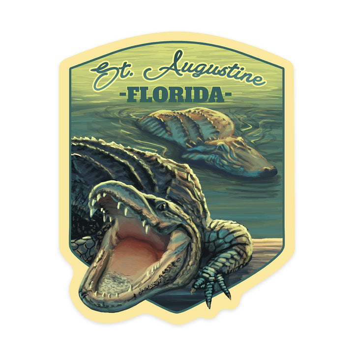 St. Augustine, Florida, Alligator Scene, Contour, Vinyl Sticker Sticker Lantern Press 