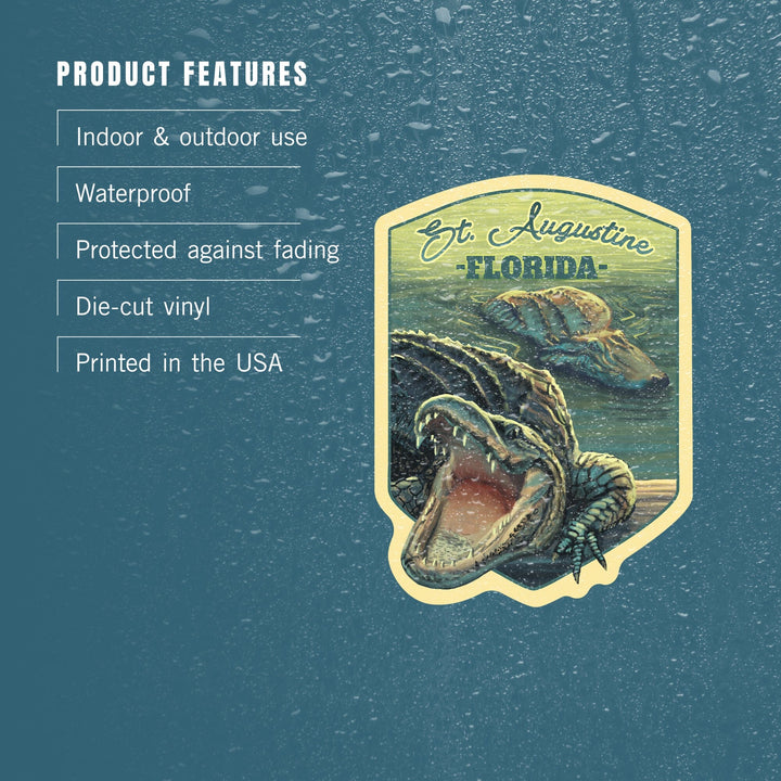 St. Augustine, Florida, Alligator Scene, Contour, Vinyl Sticker Sticker Lantern Press 