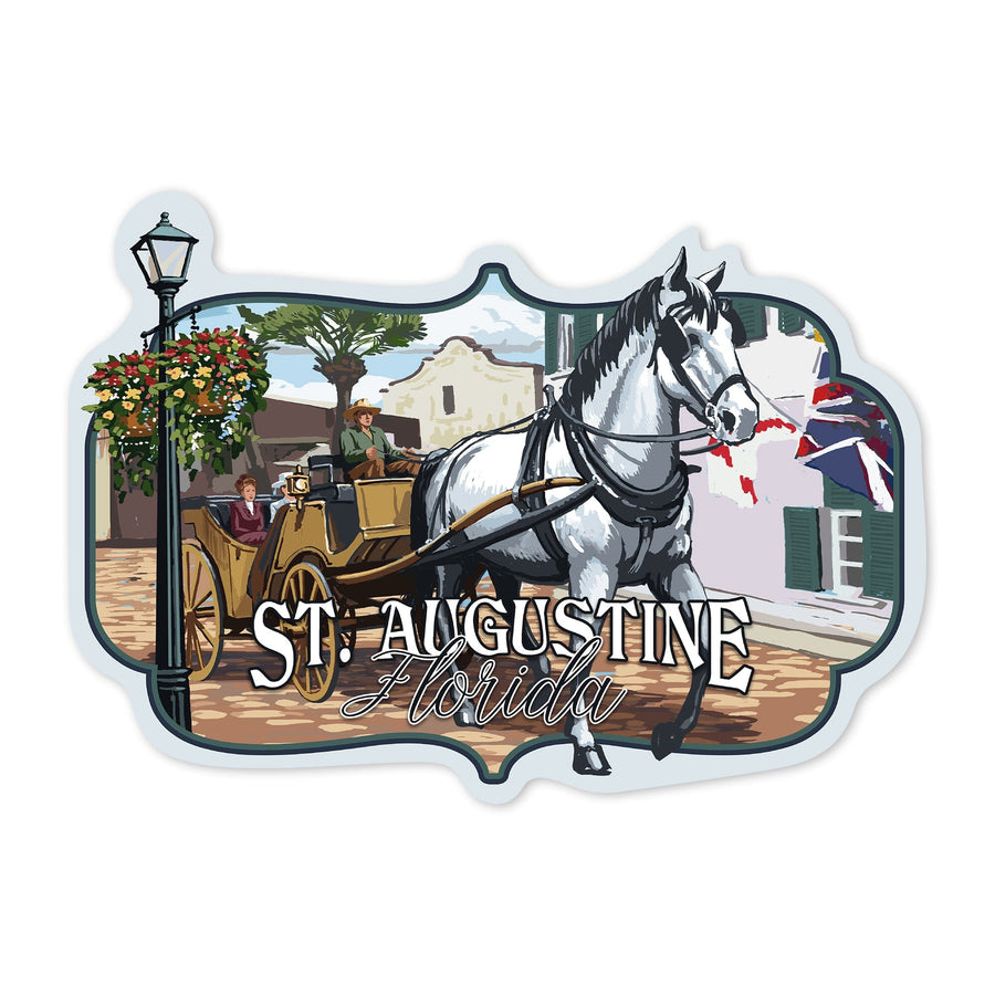 St. Augustine, Florida, Carriage Scene, Contour, Vinyl Sticker Sticker Lantern Press 