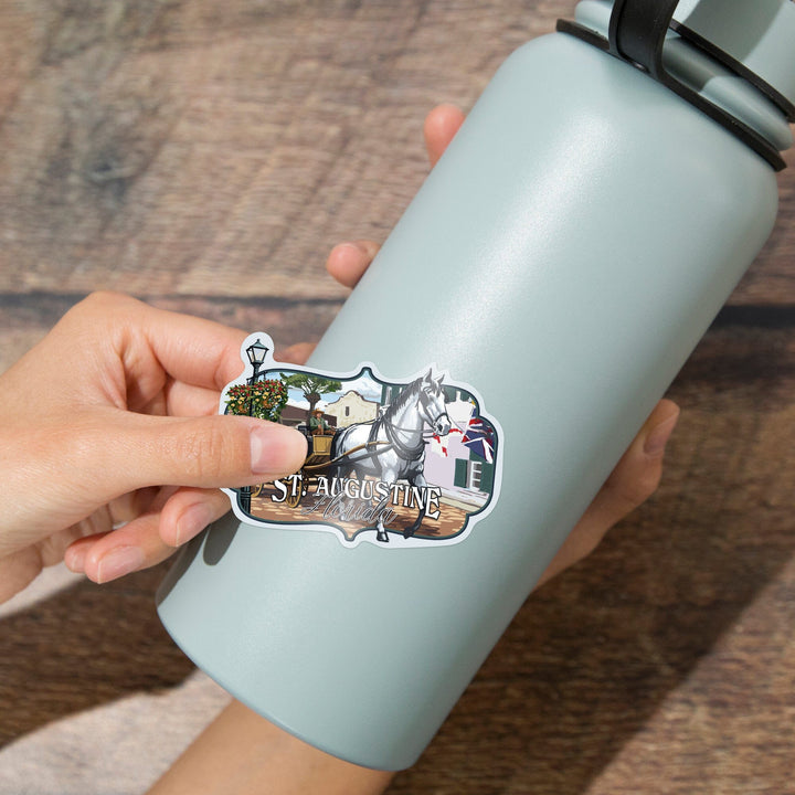 St. Augustine, Florida, Carriage Scene, Contour, Vinyl Sticker Sticker Lantern Press 