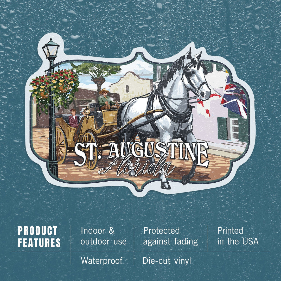 St. Augustine, Florida, Carriage Scene, Contour, Vinyl Sticker Sticker Lantern Press 