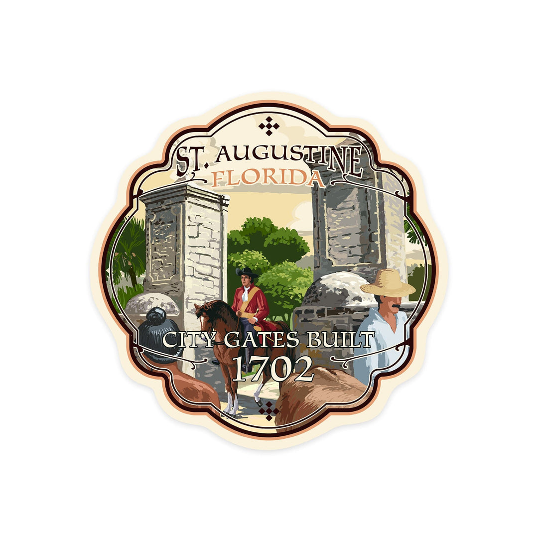 St. Augustine, Florida, City Gates, Contour, Vinyl Sticker Sticker Lantern Press 