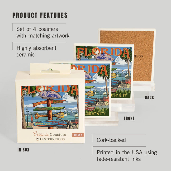 St. Augustine, Florida, Destinations Sign, Coasters Coasters Lantern Press 
