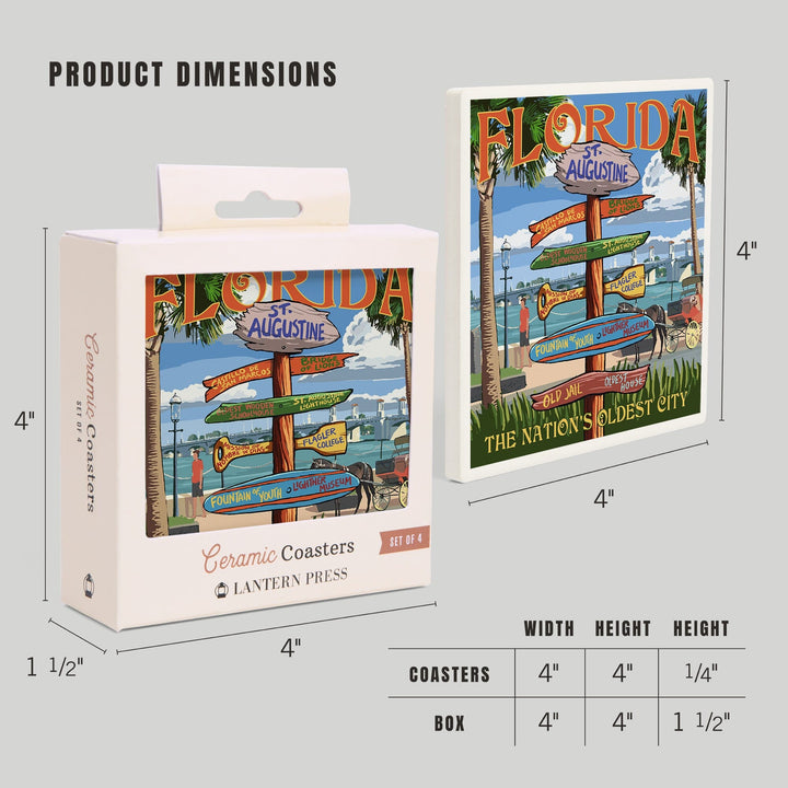 St. Augustine, Florida, Destinations Sign, Coasters Coasters Lantern Press 