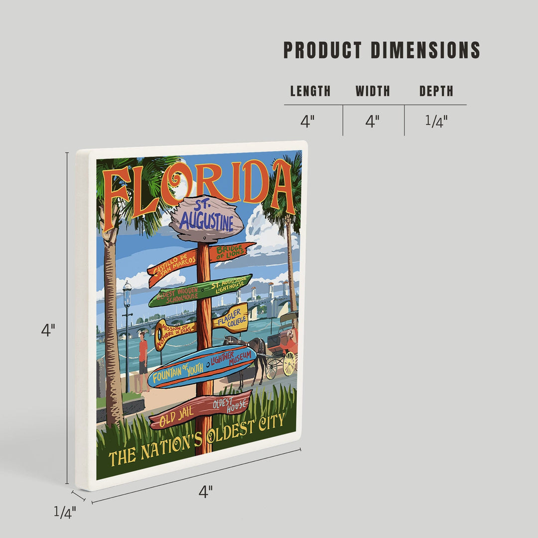 St. Augustine, Florida, Destinations Sign, Coasters Coasters Lantern Press 