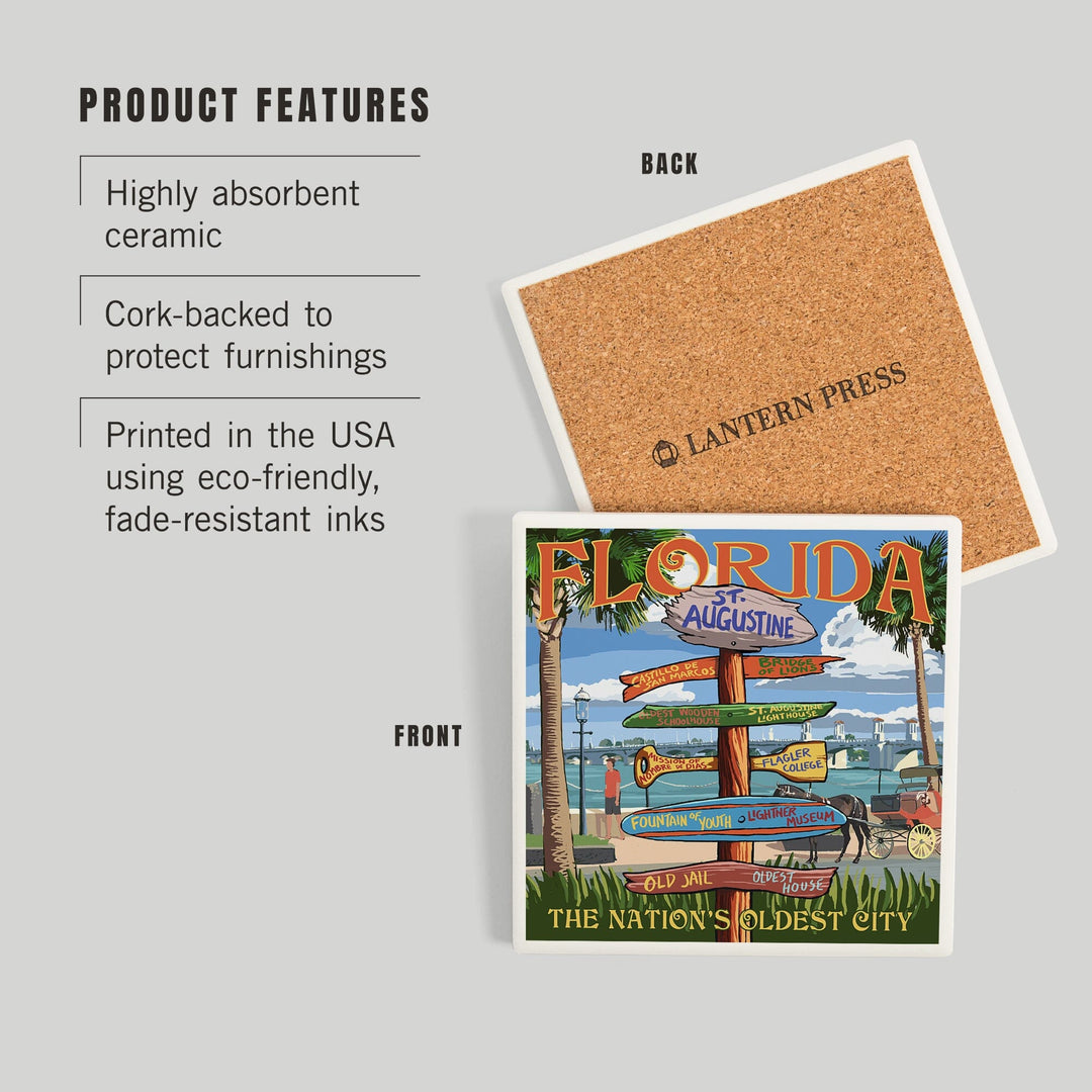 St. Augustine, Florida, Destinations Sign, Coasters Coasters Lantern Press 