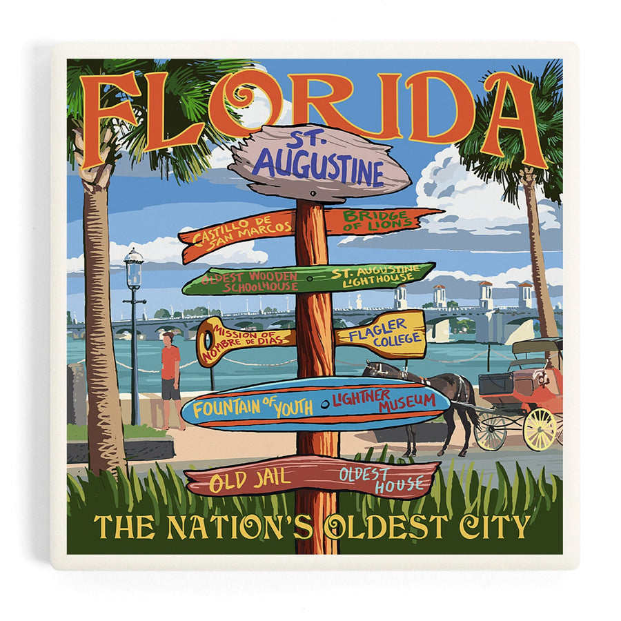 St. Augustine, Florida, Destinations Sign, Coasters Coasters Lantern Press 
