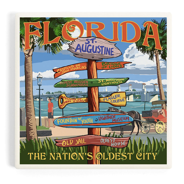 St. Augustine, Florida, Destinations Sign, Coasters Coasters Lantern Press Coaster 