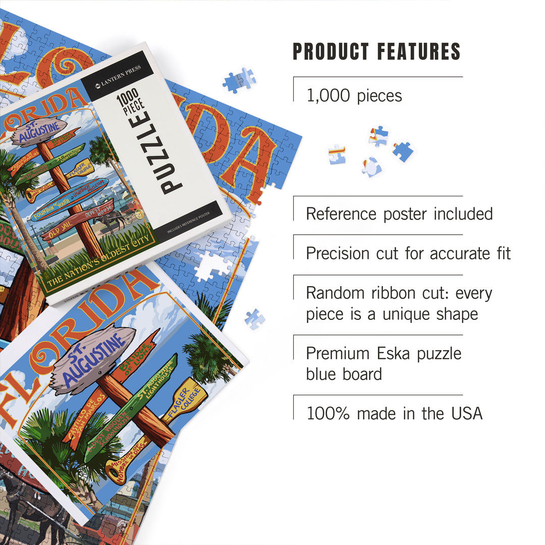 St. Augustine, Florida, Destinations Sign, Jigsaw Puzzle Puzzle Lantern Press 