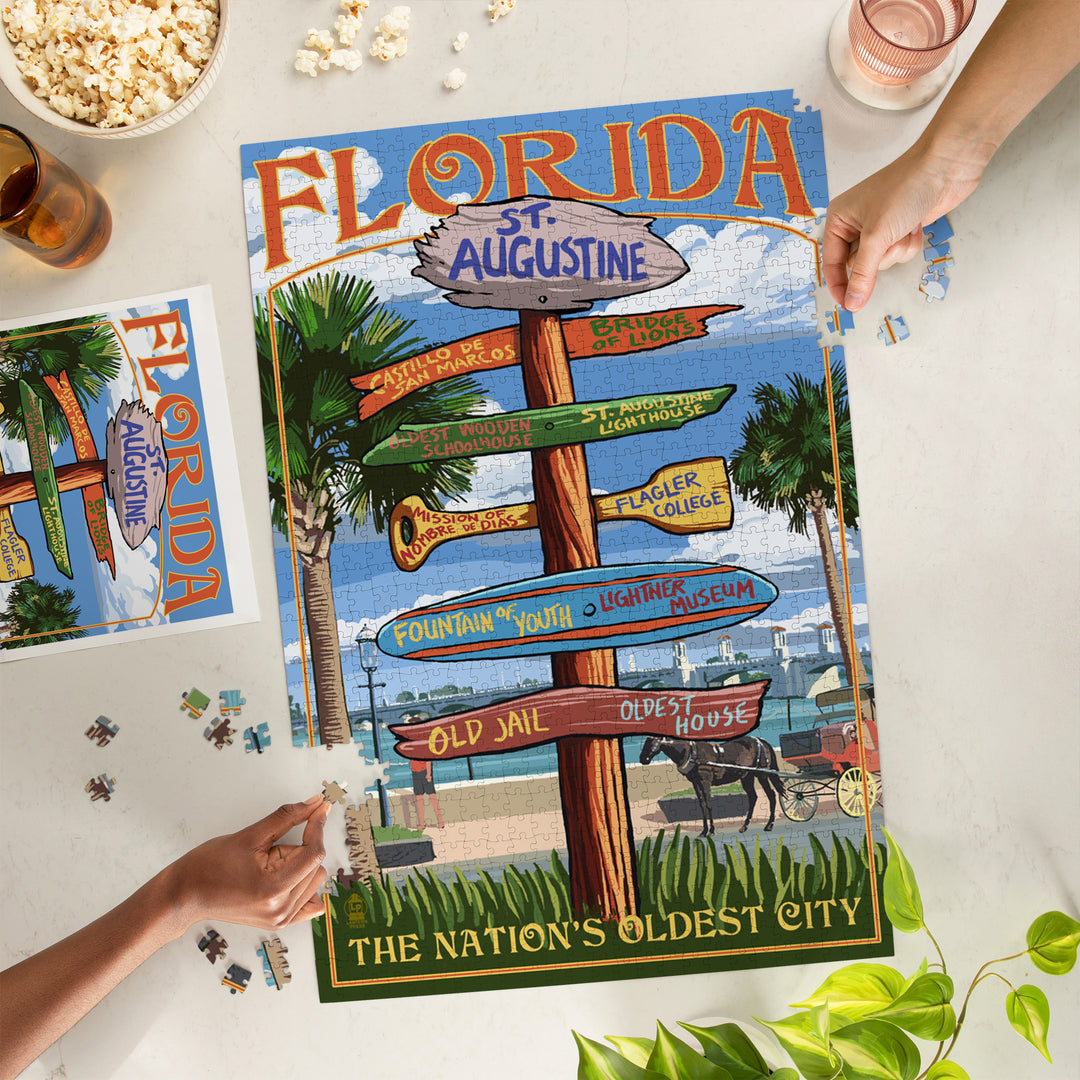St. Augustine, Florida, Destinations Sign, Jigsaw Puzzle Puzzle Lantern Press 