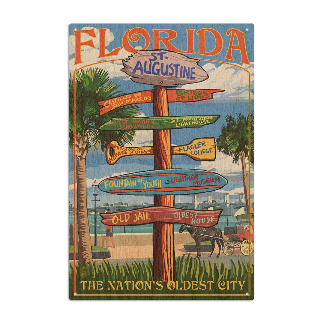 St. Augustine, Florida, Destinations Sign, Lantern Press Artwork, Wood Signs and Postcards Wood Lantern Press 10 x 15 Wood Sign 