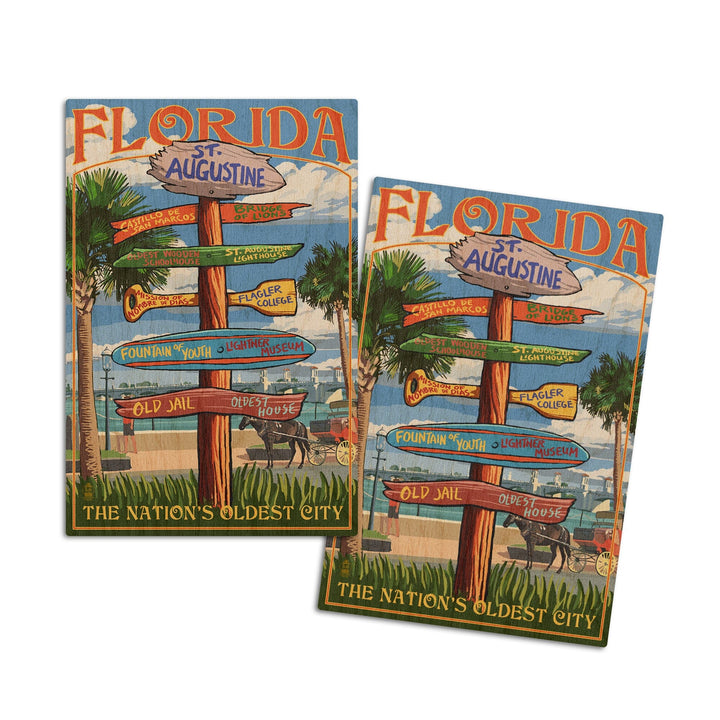 St. Augustine, Florida, Destinations Sign, Lantern Press Artwork, Wood Signs and Postcards Wood Lantern Press 4x6 Wood Postcard Set 